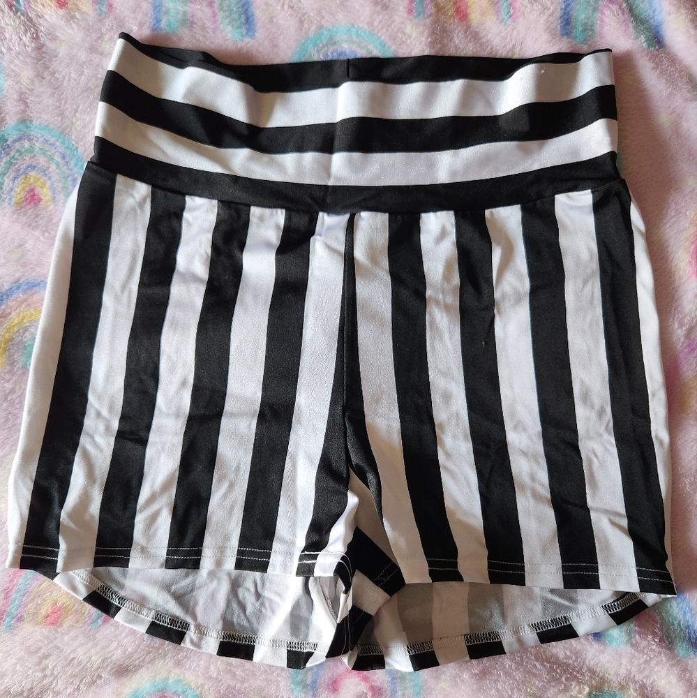 Black & white striped size 2x stretchy shorts by Booty & the Geek.
